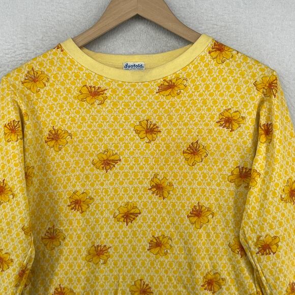 DUOFOLD Top Youth 18 2-Layer Baselayer Floral Thermal Wool Blend Yellow VTG - Picture 3 of 13